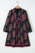 Robe babydoll noire à imprimé floral et col cranté avec bordure passepoilée et manches bracelet