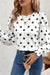 White Polka Dot Print Round Neck Frilled Long Sleeve Blouse