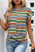 Top de manga corta de giro de patrón rayado multicolor de rayas