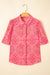 Stampa floreale rosso rosa a manica corta camicia sciolta