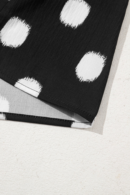 Black Polka Dot Stampa giogo a shirted coglione manica a palloncini.