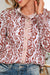 Floral Print Frilled Striped Trim Button Down Smocked Cuffs Long Sleeve Shirt