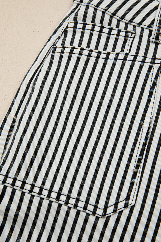 Jean en denim droit taille haute à rayures et poches plaquées noir