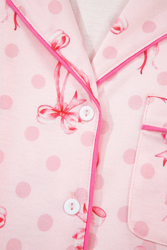 Floral Print Contrast Pipping Short Pajamas Set