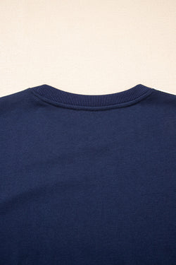 Dirty blue Varsity Striped Detail Crewneck Pullover Elastic Sweatpants 2pcs Outfit