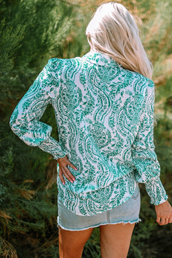 Green Paisley Stampa Smock Smock Abbattina Shirt sciolto
