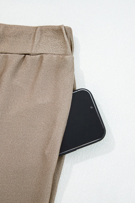 Khaki Retro Star Print Loose Long Sleeve Drawstring Wide Leg 2pcs Lounge Set