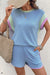 Set corto da 2 pezzi con maniche ad aletta girocollo in maglia a contrasto con cordoncino blu Beau