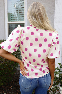 Black Polka Dot Stampa giogo a shirted coglione manica a palloncini.