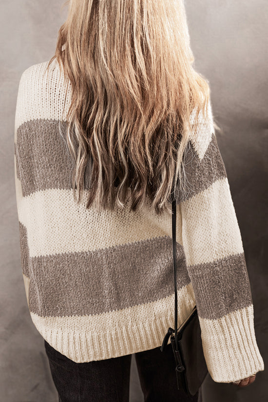 Simplesmente Taupe Colorblock Sweater Loose Pullover