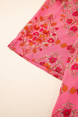 Stampa floreale rosso rosa a manica corta camicia sciolta