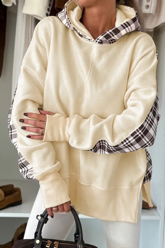 Felpa con spacco laterale patchwork scozzese