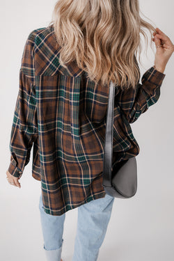 Papas de estampado de estampado a cuadros Brown Chaqueta abotonada