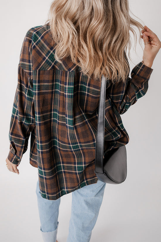 Papas de estampado de estampado a cuadros Brown Chaqueta abotonada