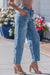 Sky Blue Medium Wash Cuffed Barrel Jeans
