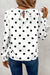 White Polka Dot Print Round Neck Frilled Long Sleeve Blouse
