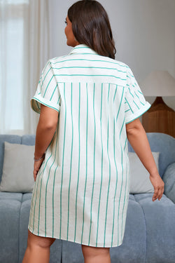 Green Stripe Plus taille St Patricks Day Robe de chemise boutonnée à manches courtes
