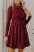 Black Frilled Neck Ribbed Knit Patchwork Long Sleeve Mini Dress
