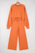 Flamingo Drop Shoulder Puff Sleeve Crop Pullover Drawstring Wide Leg Pants Set