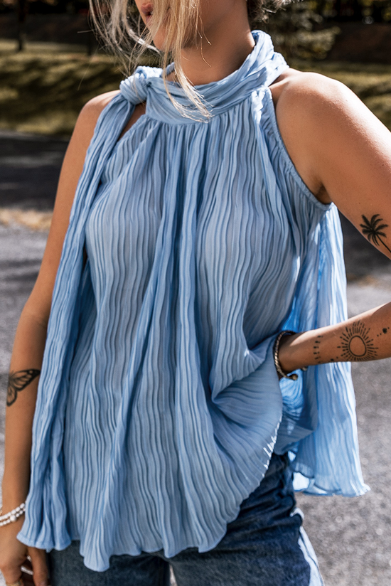 Myosotis texturizó la camiseta de tanque de flujo de cuello simulado plisado