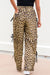 Calça de cintura elástica de cordão de cordão de estampa de leopardo integral marrom