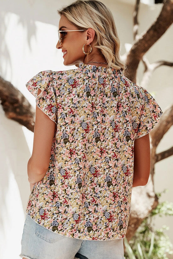 Blusa manica corta a bottone floreale boho rossa