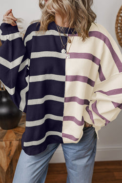 Blue Stripe Colorblock Sweater de grandes dimensões