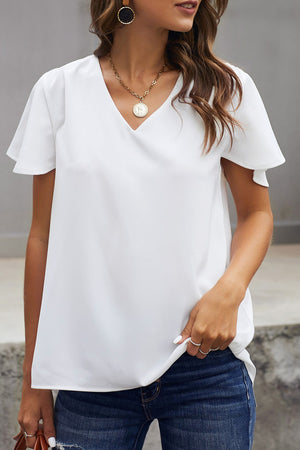 TEE de manga corta de cuello blanco V
