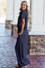 Orlo crudo blu navy tee sciolto e pantaloni a gamba larga
