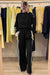 Black Varsity Striped Detail Crewneck Pullover Elastic Sweatpants 2pcs Outfit