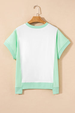 Bloque de color azul cielo Bloque de costura expuesta Camiseta Camiseta