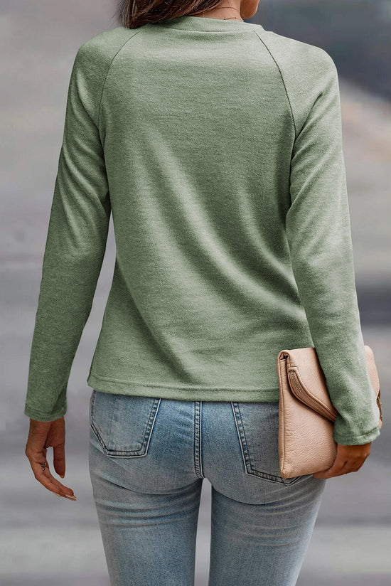 Couleur de couleur unie blanche détaillé Raglan Top à manches longues