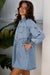 Mini abito in camicia di jeans svasata con polsini smock blu Beau