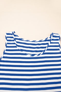 Sky Blue Stripe U Neck Maneveless Fit Fit Mini Vestido