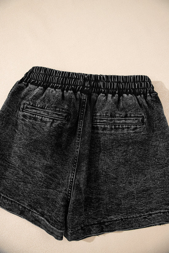 Pantalones cortos de mezclilla de cintura alta en cordón negro