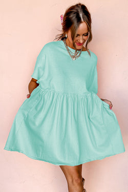 Vestido de babydoll de borde crudo de color sólido azul cielo