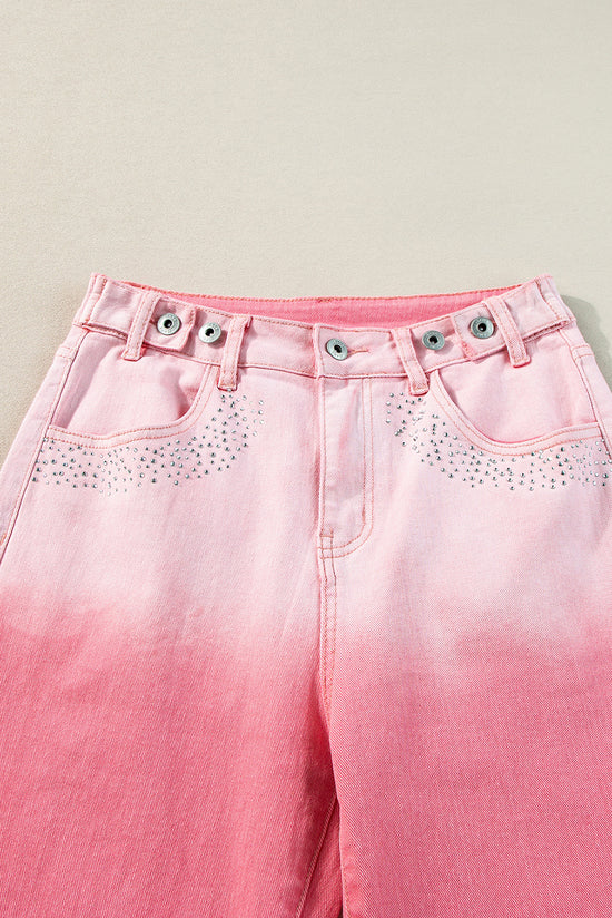 Pantaloni in denim rosa scattering di strass