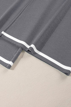 Traje de suéter suelto de 2 piezas con top de media manga con ribete en contraste gris medio y pantalones con cordón