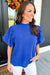 Sky Blue Solid Textured Puff Sleeve Mock Neck Blouse