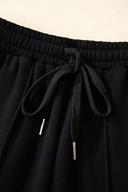 Black Solid Collared Sweatshirt and High Waist Pants Active Set