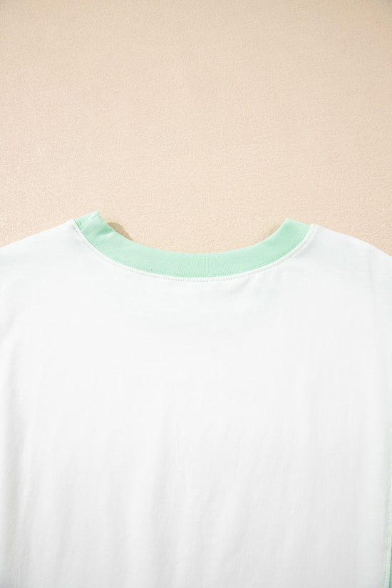 Bloque de color azul cielo Bloque de costura expuesta Camiseta Camiseta