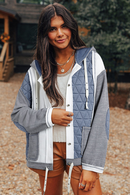 Beige Quilted Textured Patchwork Loose Fit Hooded Jacket
