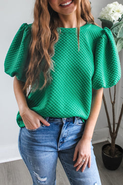 Blusa manica a soffitto con tesura solida verde di mare