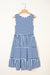 Sky Blue Stripe U Neck Maneveless Fit Fit Mini Vestido