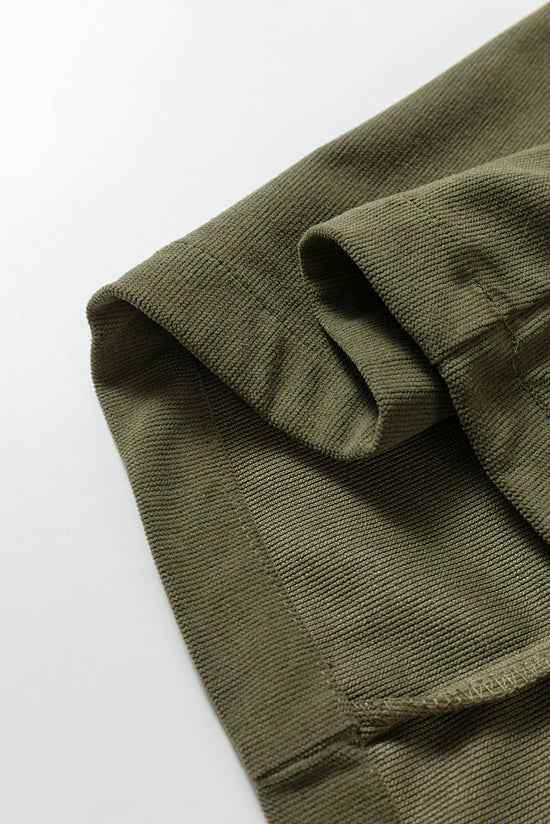 Oatmeal Corduroy Half Button Collared Long Sleeve Mini Dress