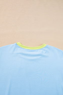 Sky Blue Color Block Detail Casual Two-piece Outfit