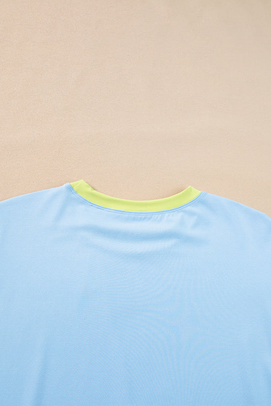 Sky Blue Color Block Detail Casual Two-piece Outfit