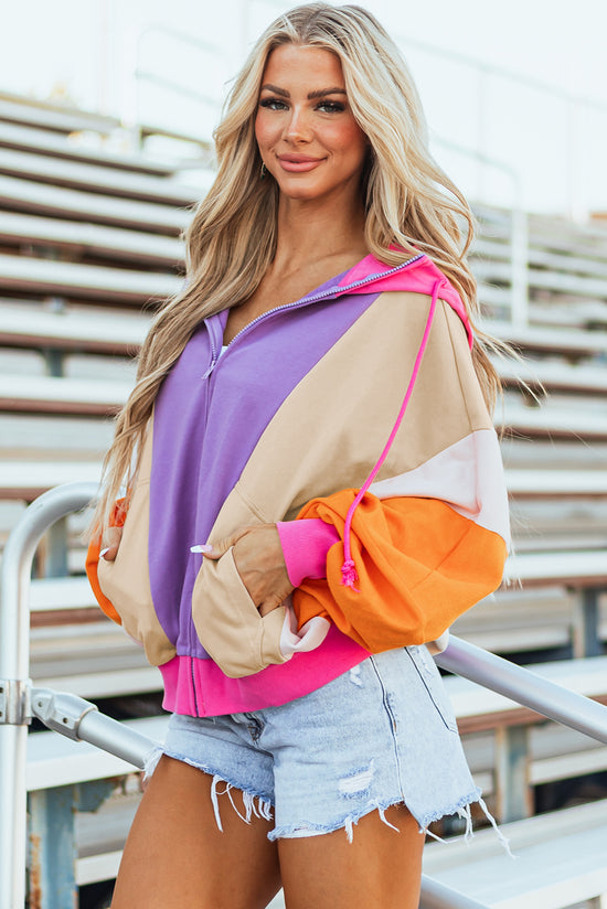 Patchwork di patchwork oversize arancione pompelmo con cappuccio con zippato completo