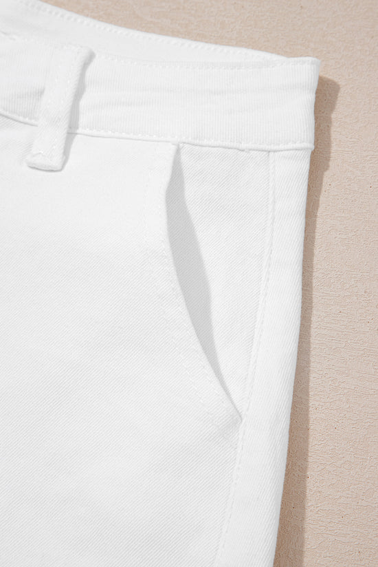 Sail Blue Shorts de jean de la taille haute de l'ourlet feston