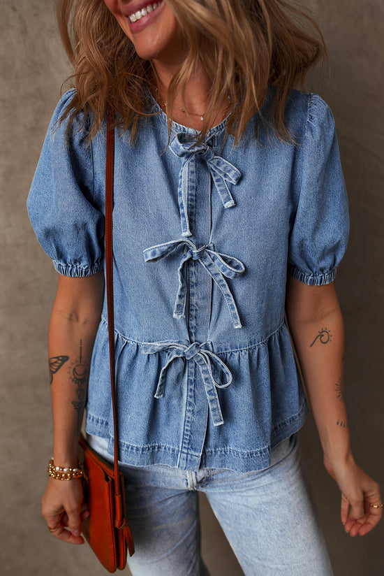 Camicia di denim con manica a bolle